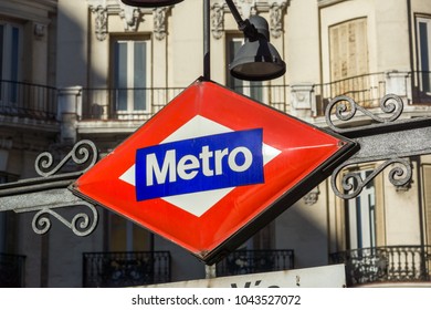 MADRID, SPAIN - JANUARY 21, 2018: Metro stration Gran Via at Gran Via street in City of Madrid, Spain