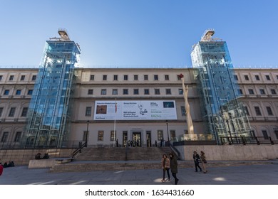 MADRID, SPAIN - JANUARY 22, 2018: Reina Sofia National Art Center Museum (Museo Nacional Centro De Arte Reina Sofía) In City Of Madrid, Spain