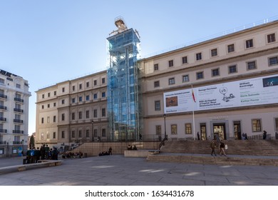 MADRID, SPAIN - JANUARY 22, 2018: Reina Sofia National Art Center Museum (Museo Nacional Centro De Arte Reina Sofía) In City Of Madrid, Spain