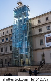 MADRID, SPAIN - JANUARY 22, 2018: Reina Sofia National Art Center Museum (Museo Nacional Centro De Arte Reina Sofía) In City Of Madrid, Spain