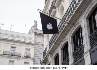 Madrid, Spain - January 25, 2020: Apple Store Exterior With Mac Logo In Downtown Madrid