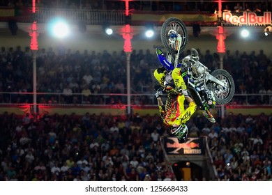 MADRID, SPAIN - JUL 15 : American Rider Adam Jones Competing In The Red Bull X-Fighters, On Jul 15, 2011 In Madrid, Spain