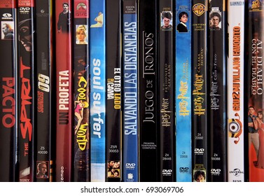 MADRID, SPAIN - JULY 28, 2017: Dvd Movies And Television Series