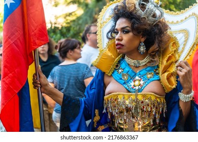 Madrid, Spain: July 9, 2022: A Trans Queen At The Gay Pride Party, Lgbt In Madrid