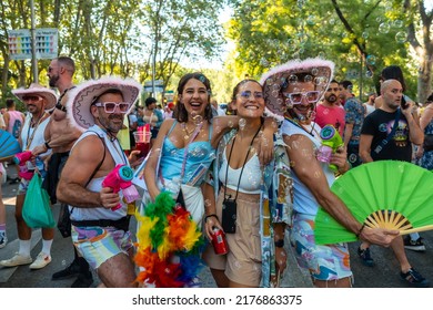 Madrid, Spain: July 9, 2022: People Enjoying The Gay Pride Party, Lgbt In Madrid