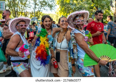 Madrid, Spain: July 9, 2022: People Enjoying The Gay Pride Party, Lgbt In Madrid