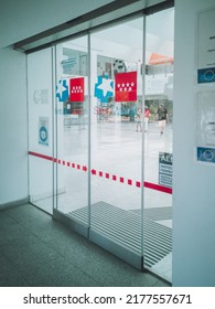 Madrid, Spain. July, 9, 2022. Public Hospital Of The Community Of Madrid. Public Health. Entrance Doors Of The Hospital Building.