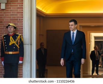 MADRID, SPAIN - Jun 04, 2018: Prime Minister Of Spain Pedro Sanchez During A Meeting With The President Of Ukraine Petr Poroshenko