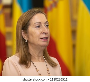 MADRID, SPAIN - Jun 04, 2018: Chairman Of The Congress Of Deputies Ana Maria Pastor During A Meeting With The President Of Ukraine Petro Poroshenko