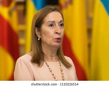 MADRID, SPAIN - Jun 04, 2018: Chairman Of The Congress Of Deputies Ana Maria Pastor During A Meeting With The President Of Ukraine Petro Poroshenko