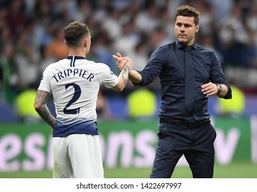 MADRID, SPAIN - JUNE 1, 2019: Kieran Trippier Of Tottenham And Tottenham Manager Mauricio Pochettino Pictured After The 2018/19 UEFA Champions League Final.