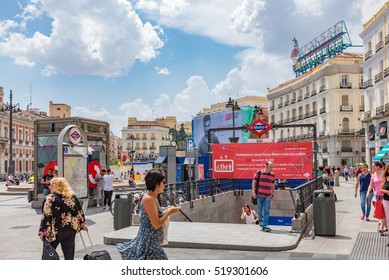 MADRID, SPAIN - JUNE 29: Sol Station of the Madrid Metro in Madrid, Spain on June 29, 2016. Madrid is the capital of Spain.