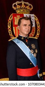 MADRID, SPAIN - MAR 28, 2018: King Don Felipe VI, Royal Spanish Family, Wax Museum In Madrid
