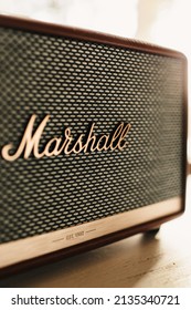 Madrid, Spain; March 14, 2022: Marshall Stanmore bluetooth speaker with selective focus. 