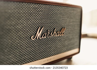 Madrid, Spain; March 14, 2022: Marshall Stanmore bluetooth speaker with selective focus. 