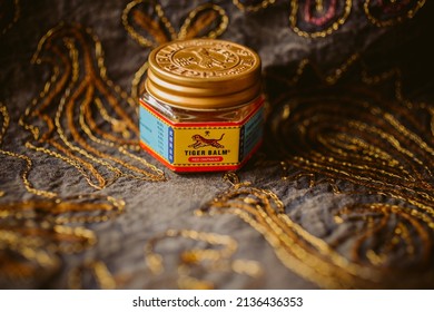Madrid, Spain, March 16, 2022: Tiger balm, natural traditional ointment. 