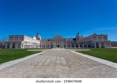 Madrid, Spain- March 17, 2021: Main Facade Of The Royal Palace Of Aranjuez. Palaces Of The Spanish Royalty.