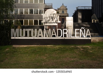 MADRID, SPAIN - MARCH 31, 2019. Mutua Madrileña Logo On Mutua Madrileña Building. Mutua Madrileña Is A Large Non-profit Spanish Insurance Company