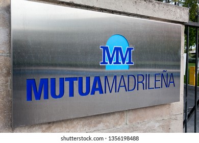 MADRID, SPAIN - MARCH 31, 2019. Mutua Madrileña Logo On Mutua Madrileña Building. Mutua Madrileña Is A Large Non-profit Spanish Insurance Company