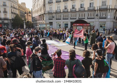 MADRID, SPAIN - MARCH 31, 2021: Protestors Attend A Rally On International Transgender Day Of Visibility. On This Day The Transgender Community Vindicates Trans Rights