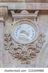 Madrid, Spain - March 6th, 2021: Pedro Calderon De La Barca Medallion At National Library Of Spain, Madrid. Spanish Dramatist, Poet And Writer