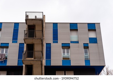 Madrid, Spain - March 7, 2021: Modern social housing in Ecobulevar area of Vallecas district