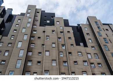 Madrid, Spain - March 7, 2021: Social housing in Madrid. Low angle view against sky