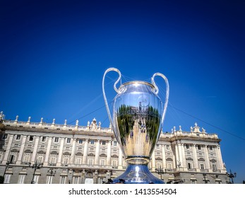 Madrid / Spain - May 31, 2019: A Large Cup Ballon In Front Of The Royal Palace To Celebrate The UEFA Champions League Final In 2019