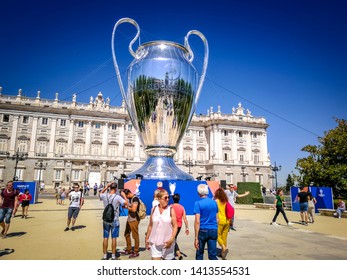 Madrid / Spain - May 31, 2019: A Large Cup Ballon In Front Of The Royal Palace To Celebrate The UEFA Champions League Final In 2019