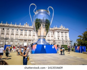 Madrid / Spain - May 31, 2019: A Large Cup Ballon In Front Of The Royal Palace To Celebrate The UEFA Champions League Final In 2019