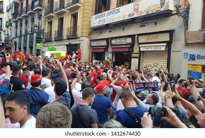 MADRID, SPAIN - MAY 31: Liverpool Fans In The Plaza Mayor Before The Champions League Final On May 31, 2019 In Madrid, Spain.