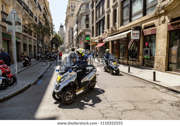 Madrid, Spain - May 8,\
2018. Police, ambulances and firefighters were deployed in the city\
by a gas leak