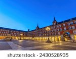 Madrid Spain, night city skyline at Plaza Mayor