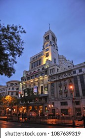 Madrid, Spain - Nov 21, 2010: The Famous Circle Of Fine Arts Building (Circulo De Bellas Artes) At Night, Located At The Alcalá Street, Madrid, Spain