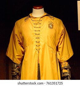 MADRID, SPAIN - NOV 22, 2017: Cedric Diggory Quidditch Uniform, Wizarding World Of Harry Poter Experience In Madrid, Spain