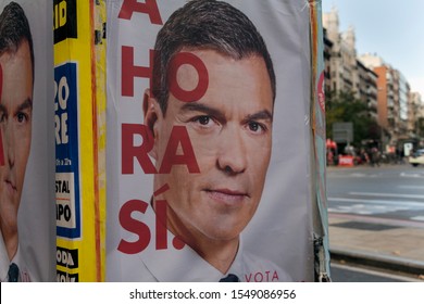 MADRID, SPAIN - NOVEMBER 3, 2019. Pedro Sanchez Advertising For Spanish General Election 2019