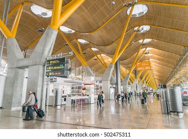 MADRID, SPAIN - OCT 21, 2016: Interior Of A Terminal In Adolfo Suarez Madrid Barajas Airport.