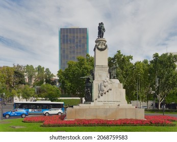 Madrid Spain -  October 04, 2019: The Monument to Emilio Castelar, who was the president of the First Spanish Republic, is located in the middle of a roundabout on the Paseo de la Castellana street.  