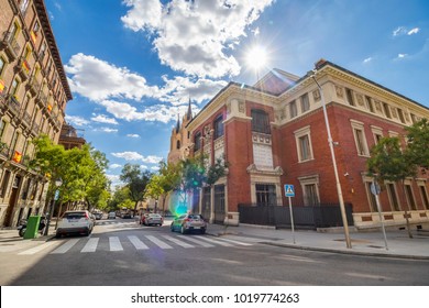 Madrid, Spain - October 1, 2017: Calle Moreto, In Front Of El Casón Del Buen Retiro, Annex Of The Museo Del Prado (The Prado Museum).