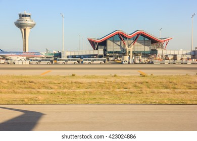 Madrid, Spain - October 10, 2014: T4 Terminal And Control Tower, Adolfo Suarez Madrid Barajas Airport