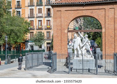 Madrid /Spain - October 15, 2019: The Plaza Dos De Mayo In The Trendy Malasana Neighborhood, Known For Vintage Shopping And Great Nightlife.