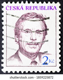 MADRID, SPAIN - OCTOBER 28, 2020. Vintage Stamp Printed In Czech Republic Shows Vaclav Havel (1936 - 2011), The Last President Of Czechoslovakia From 1989 Until The Dissolution Of Czechoslovakia