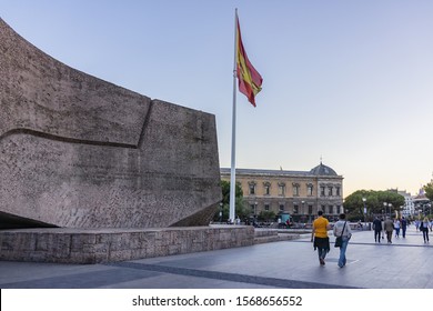 MADRID, SPAIN - SEPTEMBER 17, 2016: Monument Discovery Of America On Madrid Plaza De Colon (Columbus Square).