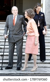 Madrid, Spain- September 18, 2013: King Don Juan Carlos With Queen Doña Sofia At The Zarzuela Palace In Madrid