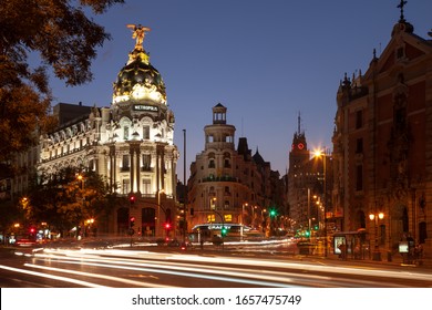 MADRID / SPAIN, SEPTEMBER 23rd, 2008: Metropolis Building On Alcalá Street At Night