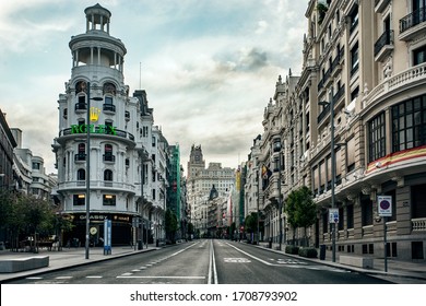 MADRID, Spain-04/18/2020-Empty Streets Of Madrid Due To Confinement By Coronavirus 2019-ncov