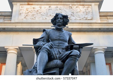 Madrid. Statue Of Velazquez In Prado Museum.