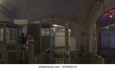 MADRID, SUDAN - Dec 02, 2019: Chamberi Station Closed Since 1966, It Was Designed By Antonio Palacios And After Decades Of Neglect, The Movie Barrio De Fernando Leon De Aranoa Brou