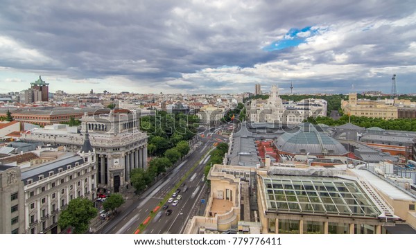 Madrid Timelapse Beautiful Rooftop Panorama Aerial Stock