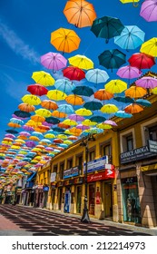 Madrid,Spain 25 July,2014, Street decorated with colored umbrellas